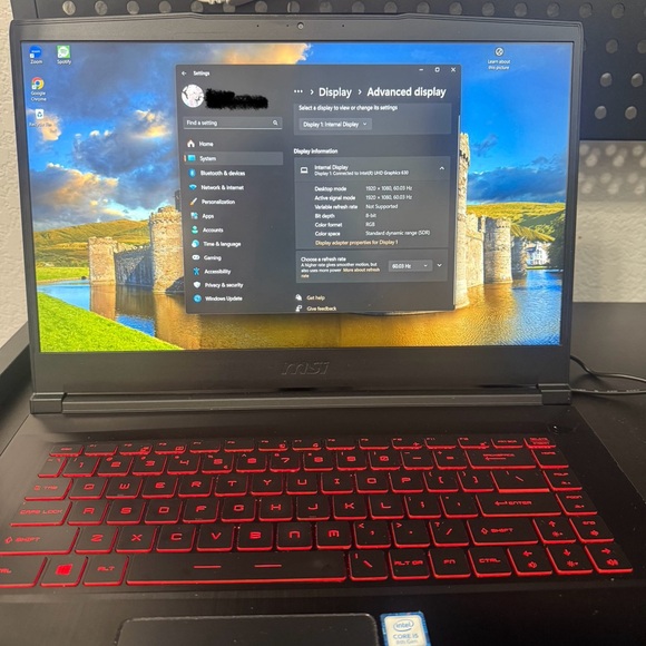 MSI Gaming Laptop Black and Red with Red Backlit Keyboard